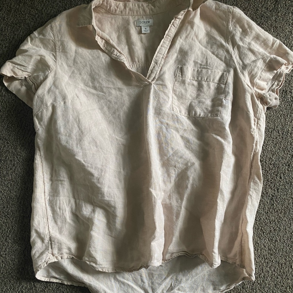J. Crew Pale Blush Linen Button-Up Top